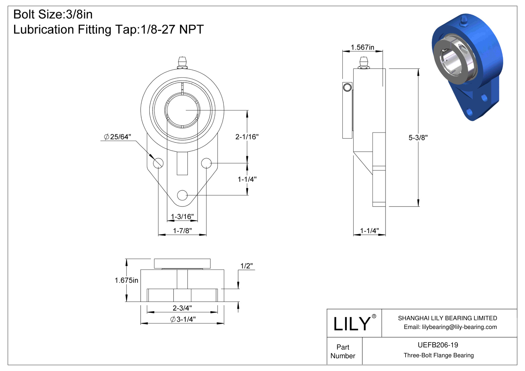 UEFB206-19 三螺栓法兰轴承 Accu-Loc 同心环锁定 cad drawing