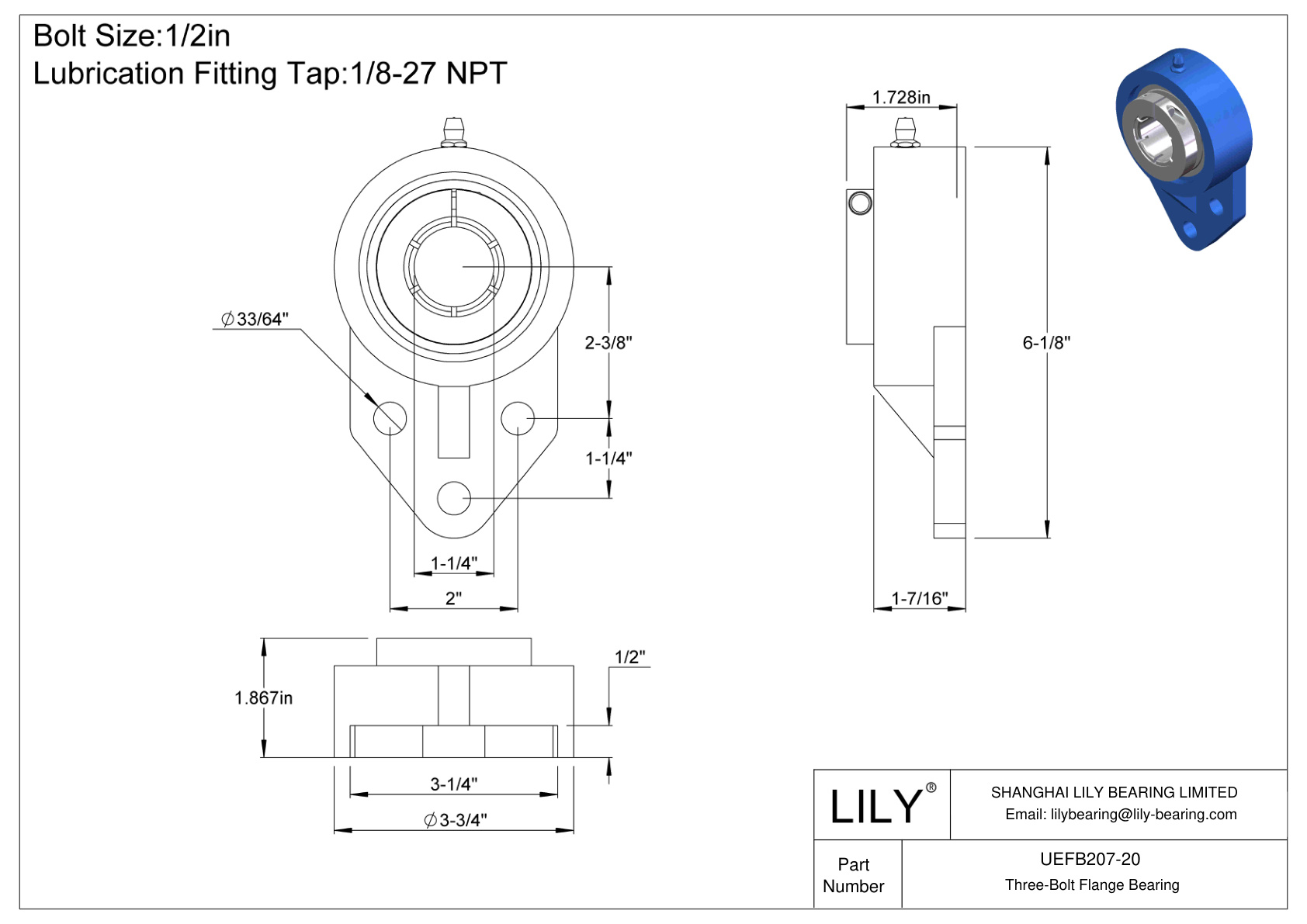 UEFB207-20 三螺栓法兰轴承 Accu-Loc 同心环锁定 cad drawing