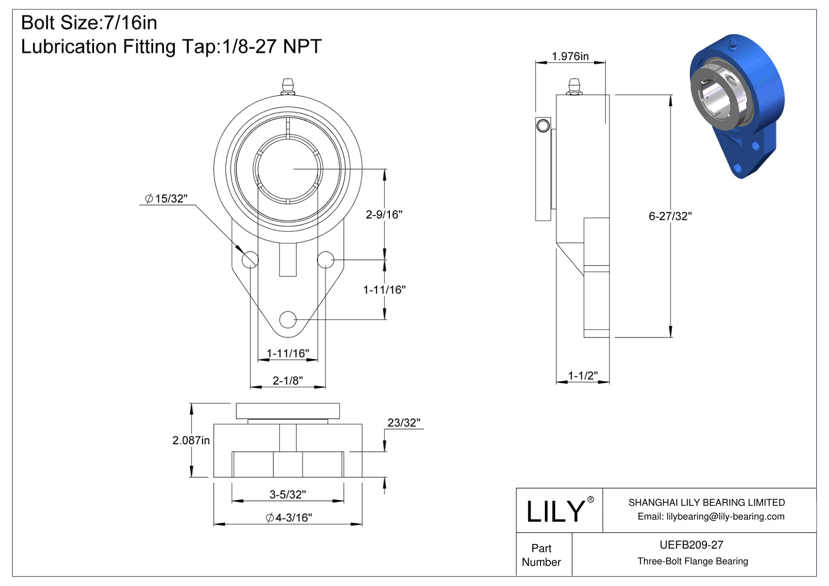 UEFB209-27 三螺栓法兰轴承 Accu-Loc 同心环锁定 cad drawing