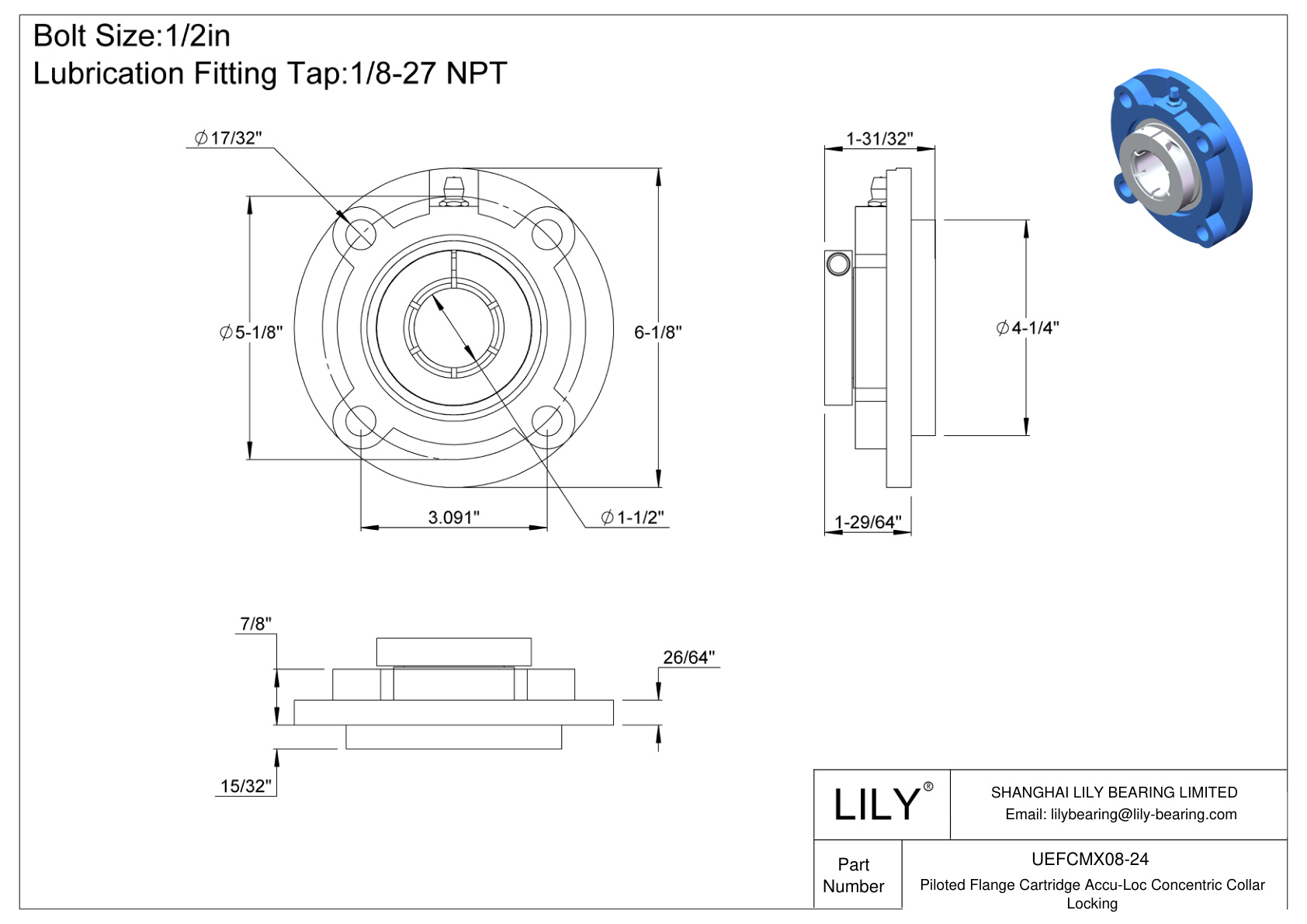 UEFCMX08-24 Cartucho con brida pilotada Bloqueo de collarín concéntrico Accu-Loc cad drawing