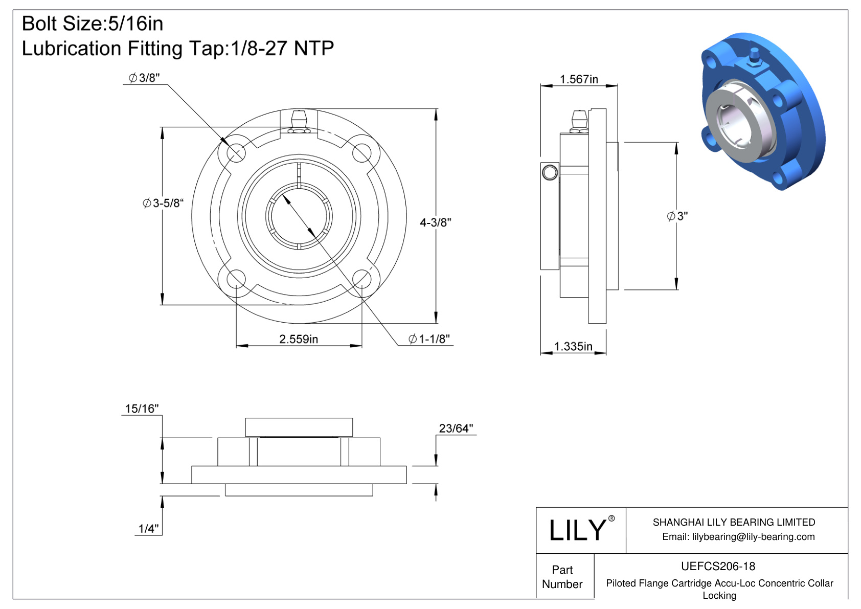 UEFCS206-18 带导向法兰插装 Accu-Loc 同心轴环锁定 cad drawing