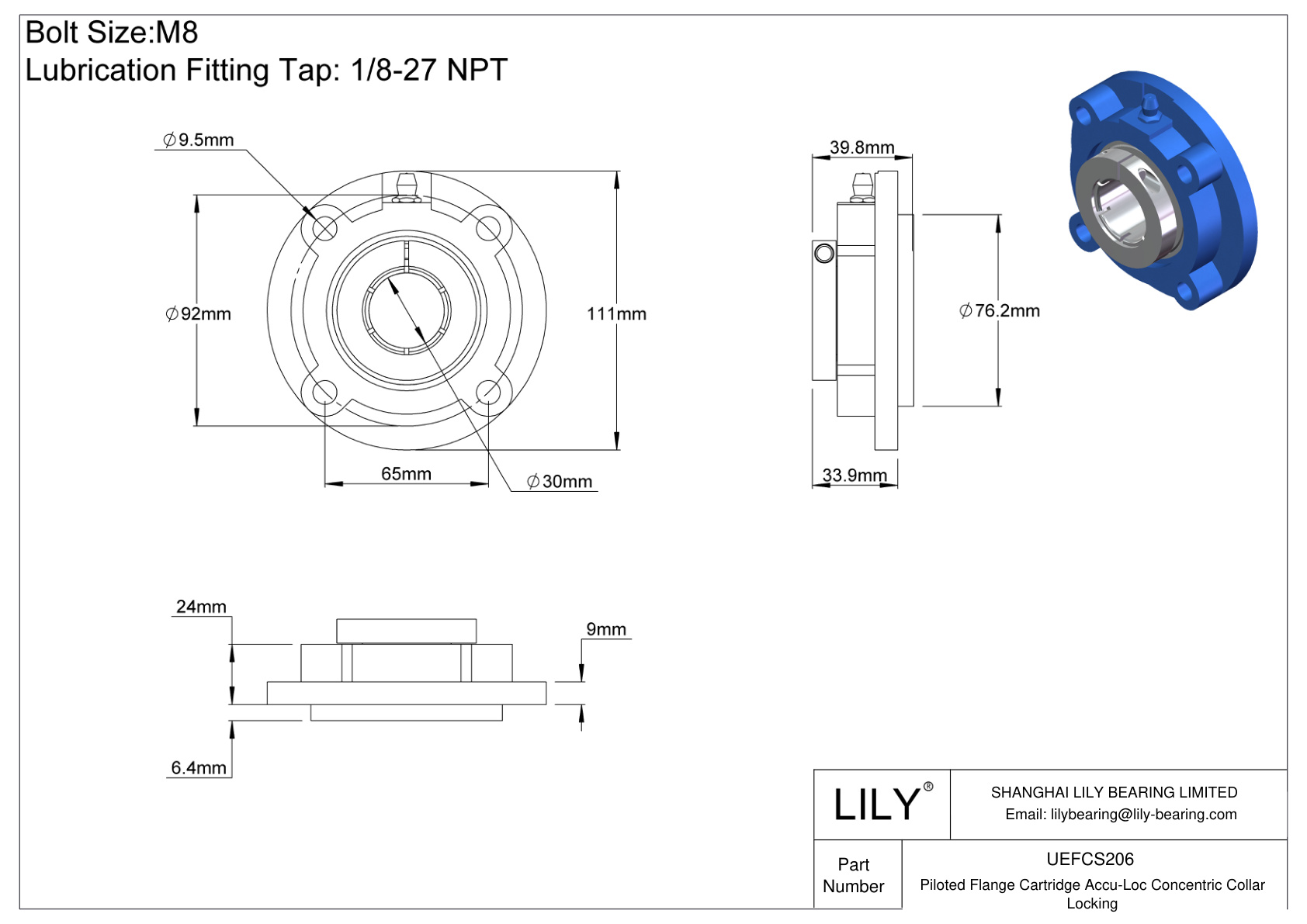 UEFCS206 带导向法兰插装 Accu-Loc 同心轴环锁定 cad drawing