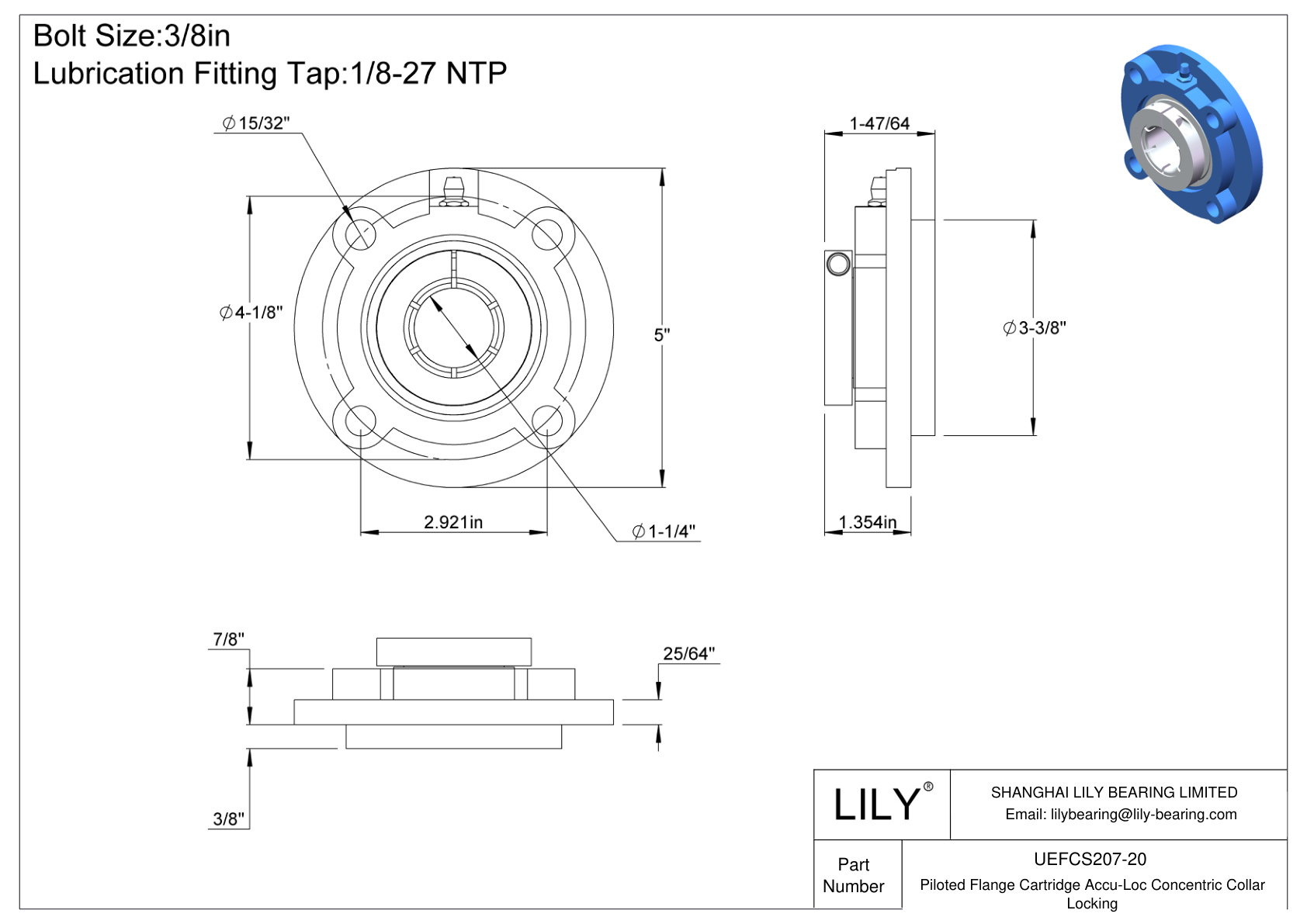 UEFCS207-20 带导向法兰插装 Accu-Loc 同心轴环锁定 cad drawing