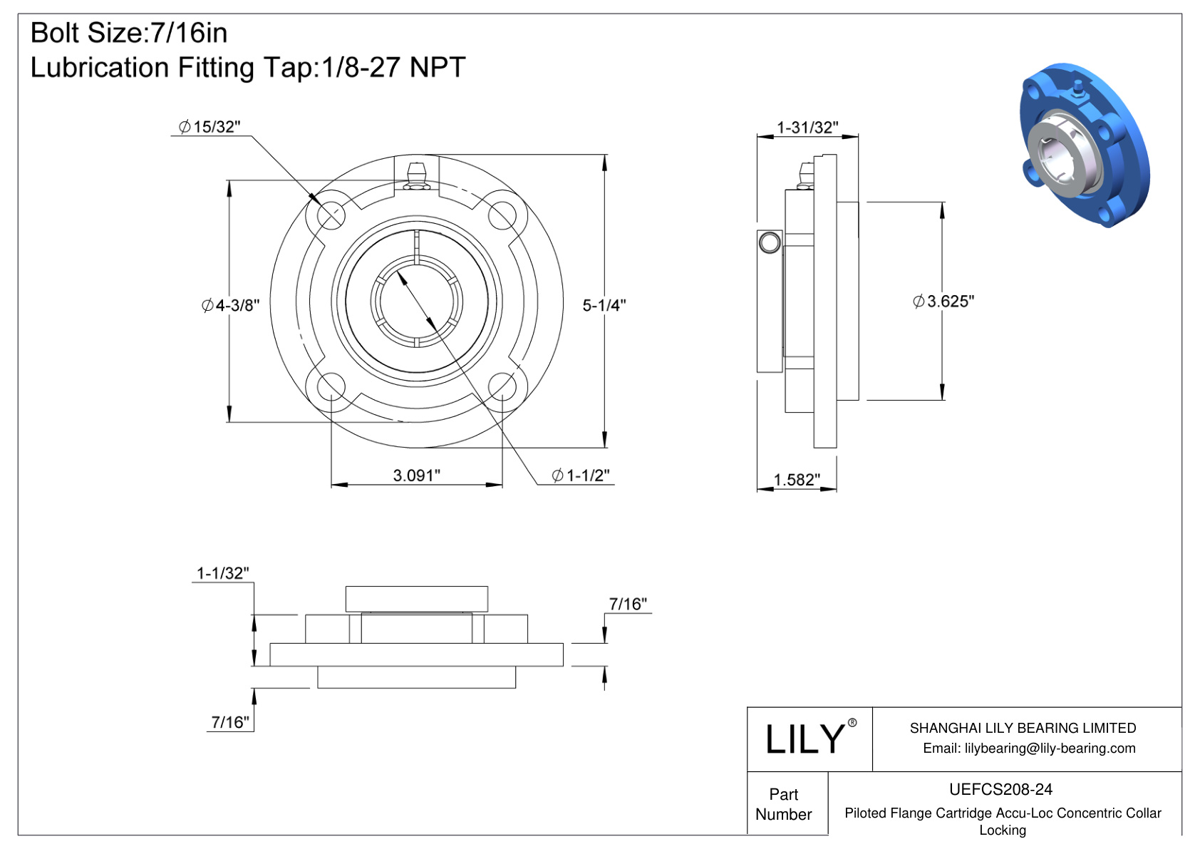 UEFCS208-24 带导向法兰插装 Accu-Loc 同心轴环锁定 cad drawing