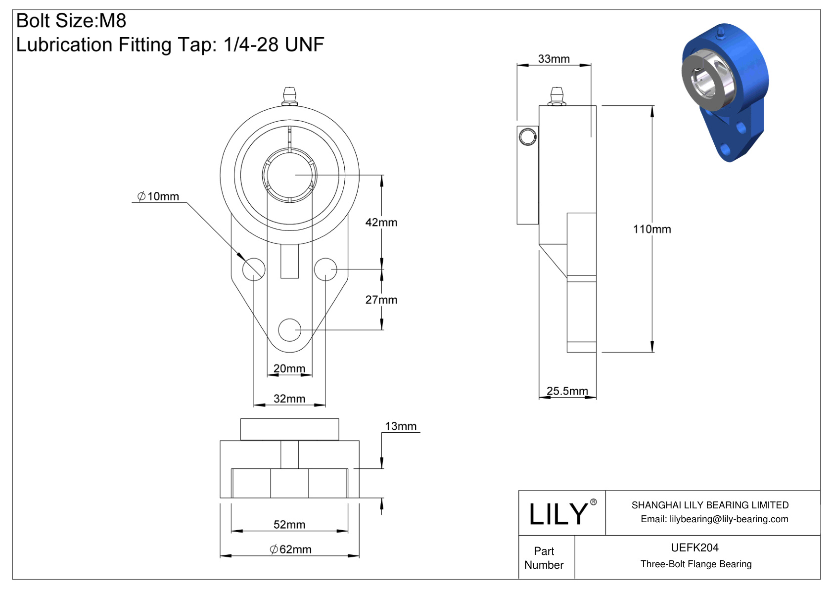 UEFK204 Three-Bolt Flange Bearing Accu-Loc Concentric Collar Locking cad drawing