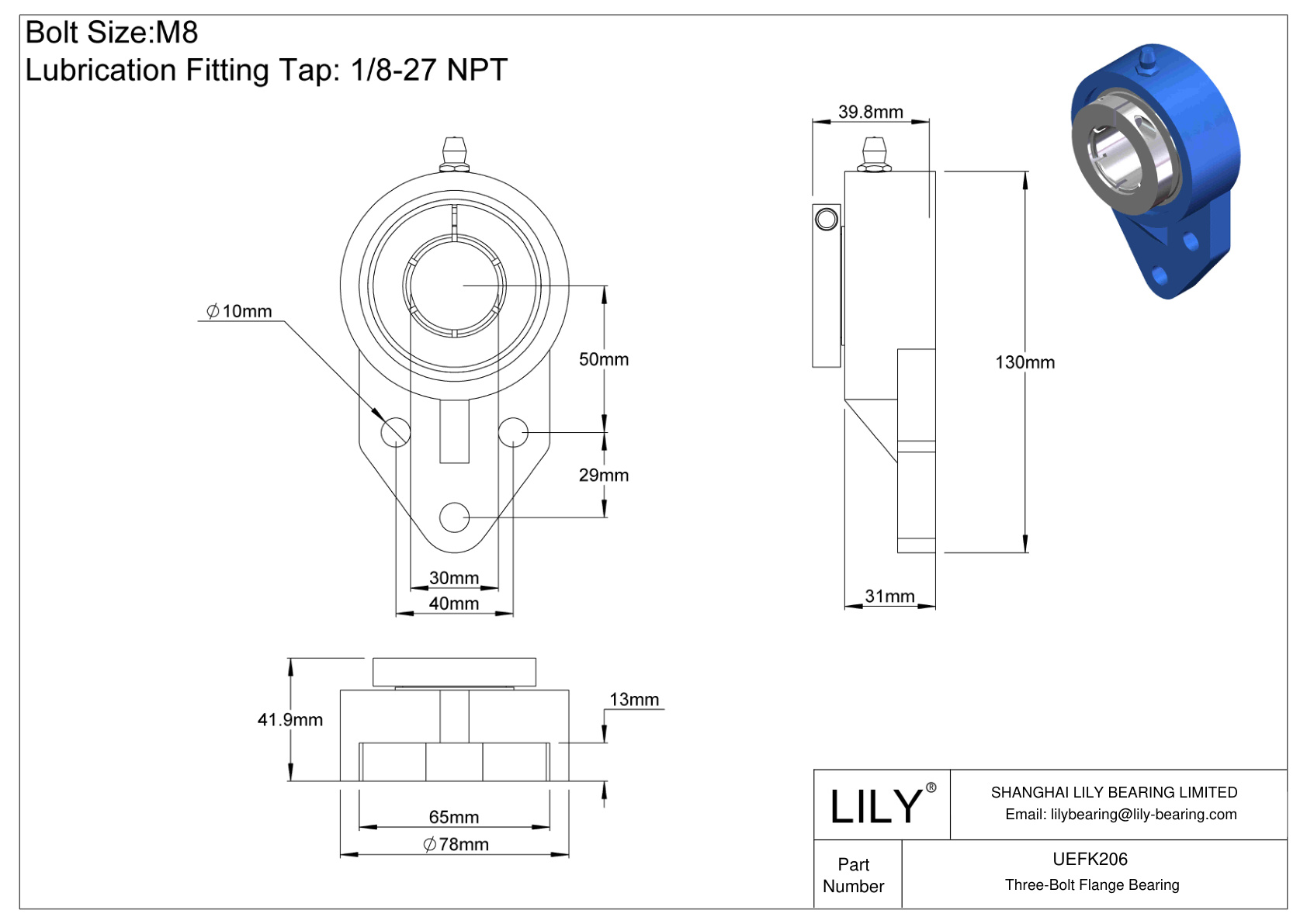 UEFK206 Cojinete de brida de tres tornillos Bloqueo de collarín concéntrico Accu-Loc cad drawing