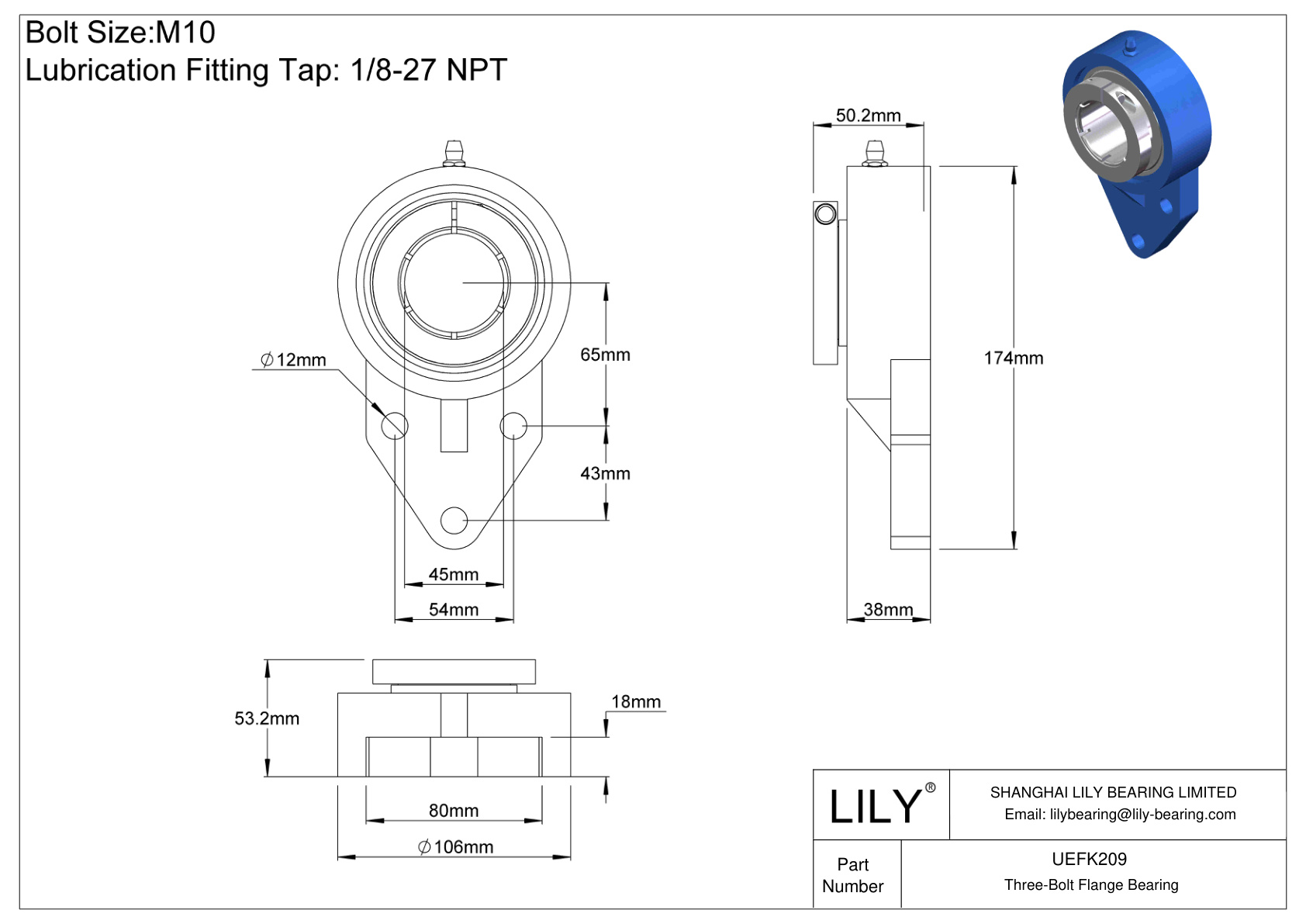 UEFK209 三螺栓法兰轴承 Accu-Loc 同心环锁定 cad drawing