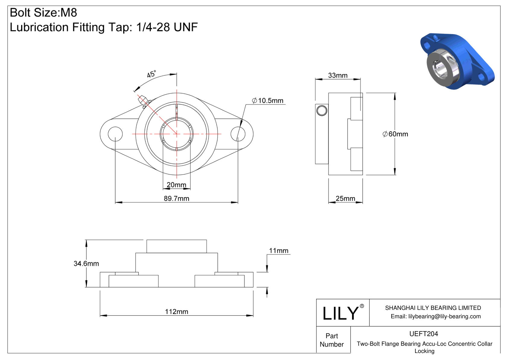 UEFT204 Cojinete de brida de dos pernos Bloqueo de collarín concéntrico Accu-Loc cad drawing