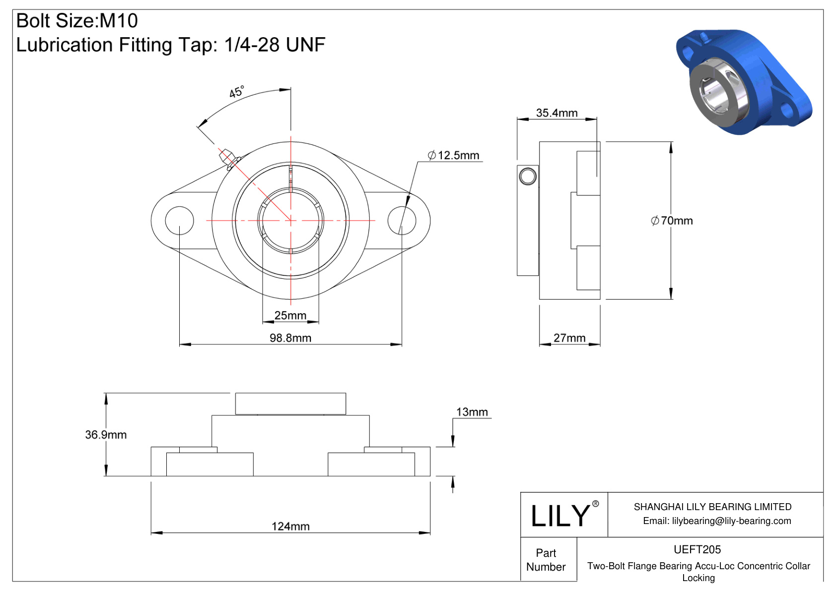 UEFT205 Cojinete de brida de dos pernos Bloqueo de collarín concéntrico Accu-Loc cad drawing