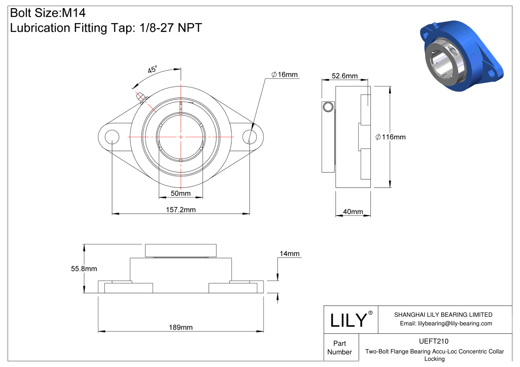 UEFT210 Cojinete de brida de dos pernos Bloqueo de collarín concéntrico Accu-Loc cad drawing