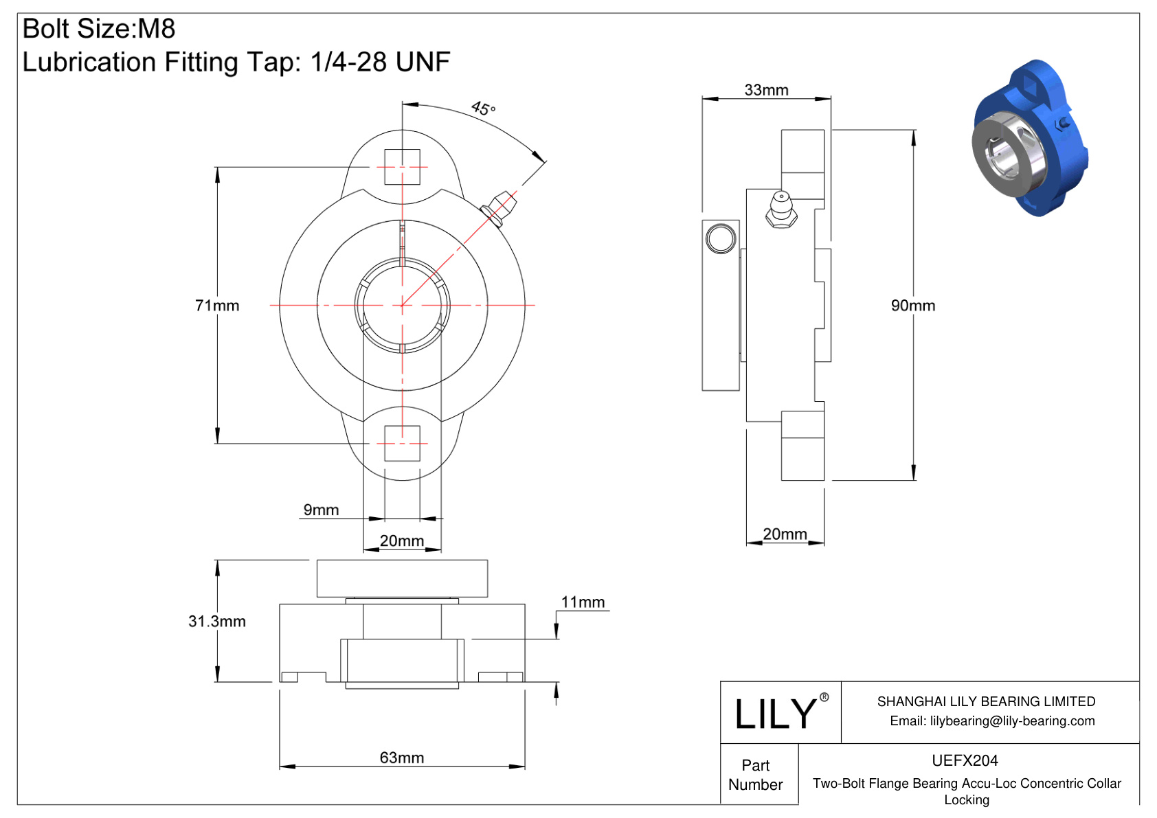 UEFX204 Cojinete de brida de dos pernos Bloqueo de collarín concéntrico Accu-Loc cad drawing