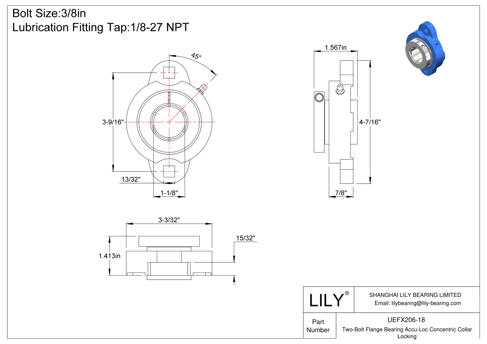 UEFX206-18 双螺栓法兰轴承 Accu-Loc 同心环锁定 cad drawing