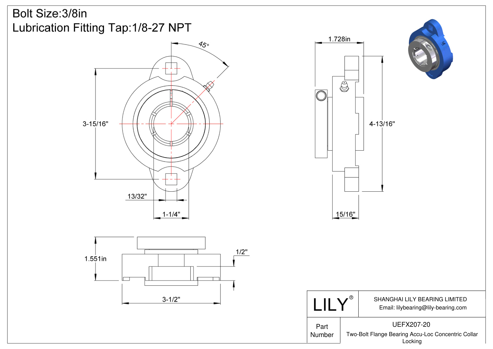 UEFX207-20 双螺栓法兰轴承 Accu-Loc 同心环锁定 cad drawing