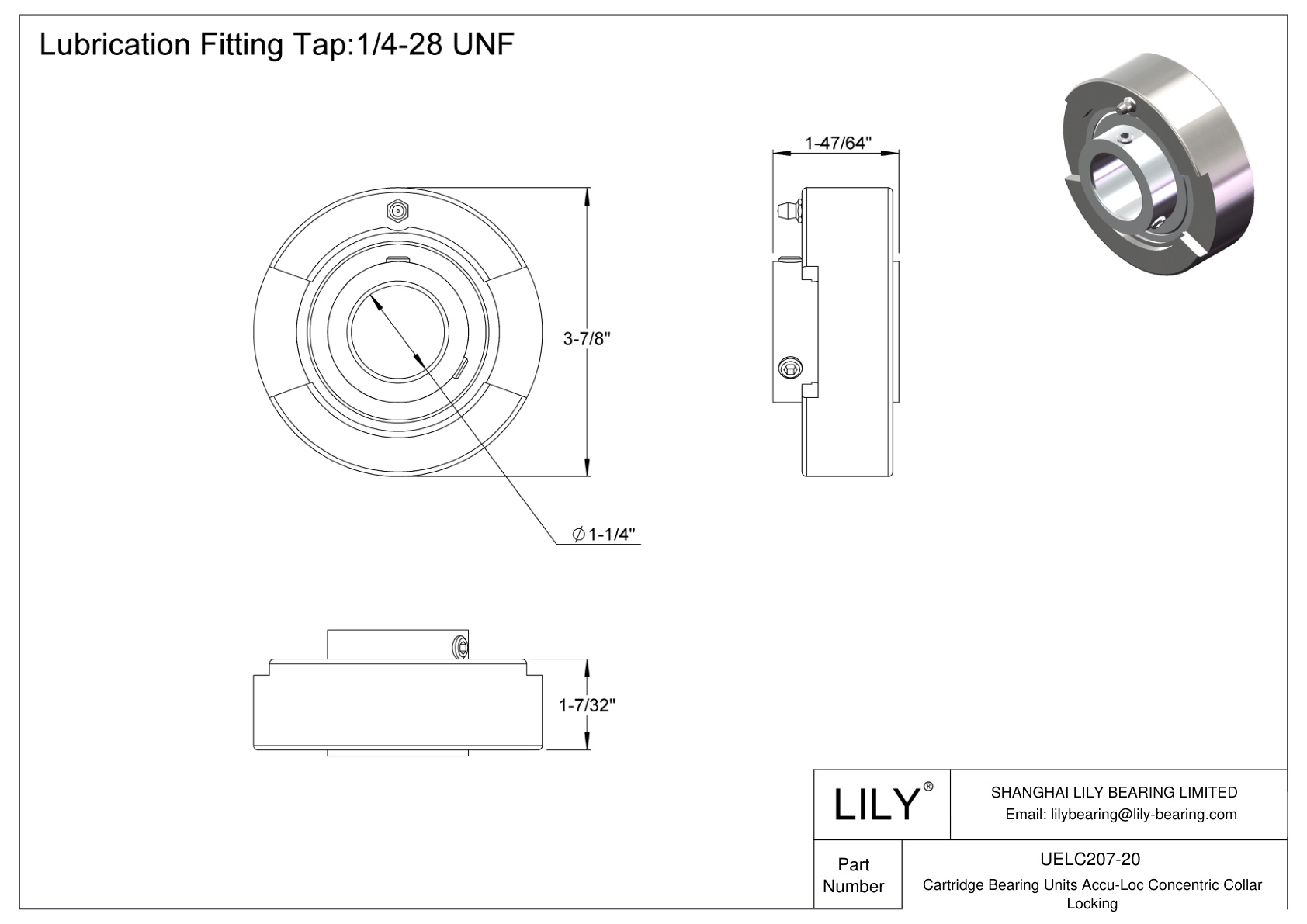 UELC207-20 Unidades de rodamientos de cartucho Accu-Loc Bloqueo de collar concéntrico cad drawing