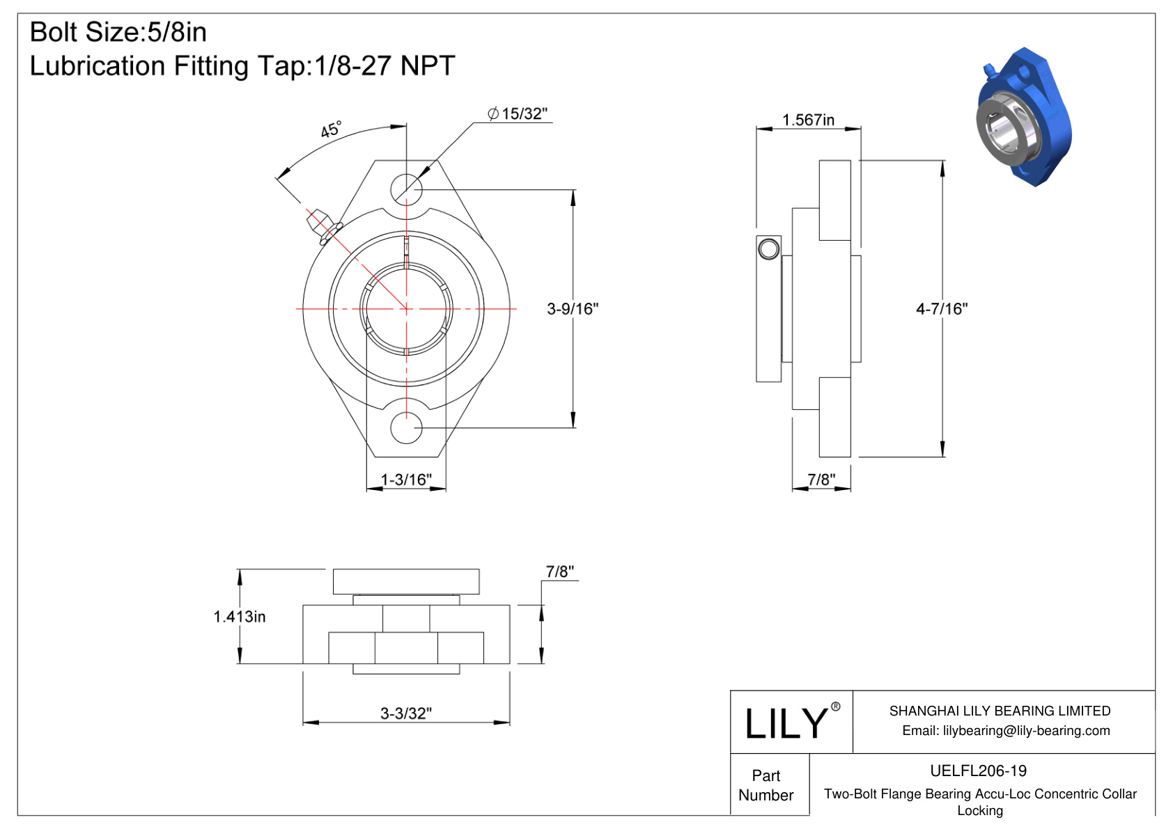 UELFL206-19 双螺栓法兰轴承 Accu-Loc 同心环锁定 cad drawing