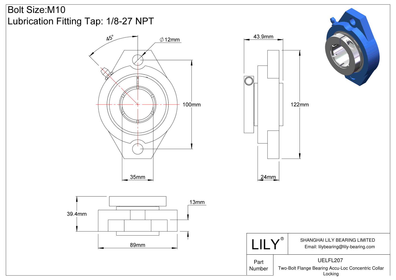 UELFL207 双螺栓法兰轴承 Accu-Loc 同心环锁定 cad drawing