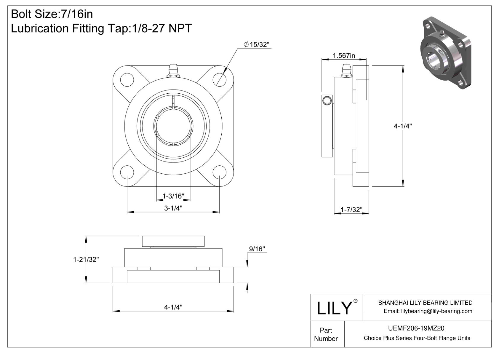 UEMF206-19MZ20 Unidades de brida de cuatro pernos de la serie Choice Plus cad drawing