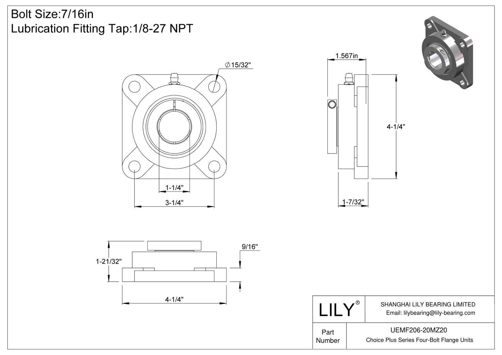 UEMF206-20MZ20 Unidades de brida de cuatro pernos de la serie Choice Plus cad drawing