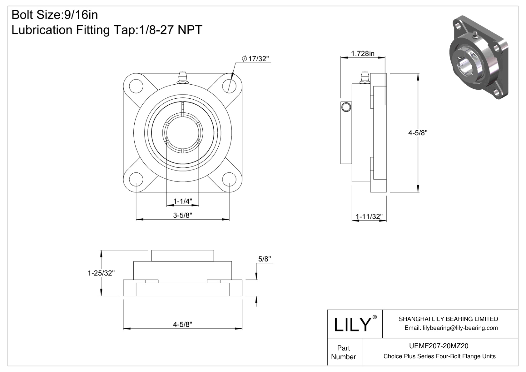 UEMF207-20MZ20 Unidades de brida de cuatro pernos de la serie Choice Plus cad drawing