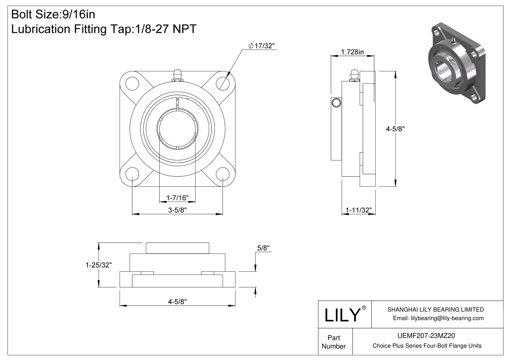 UEMF207-23MZ20 Unidades de brida de cuatro pernos de la serie Choice Plus cad drawing