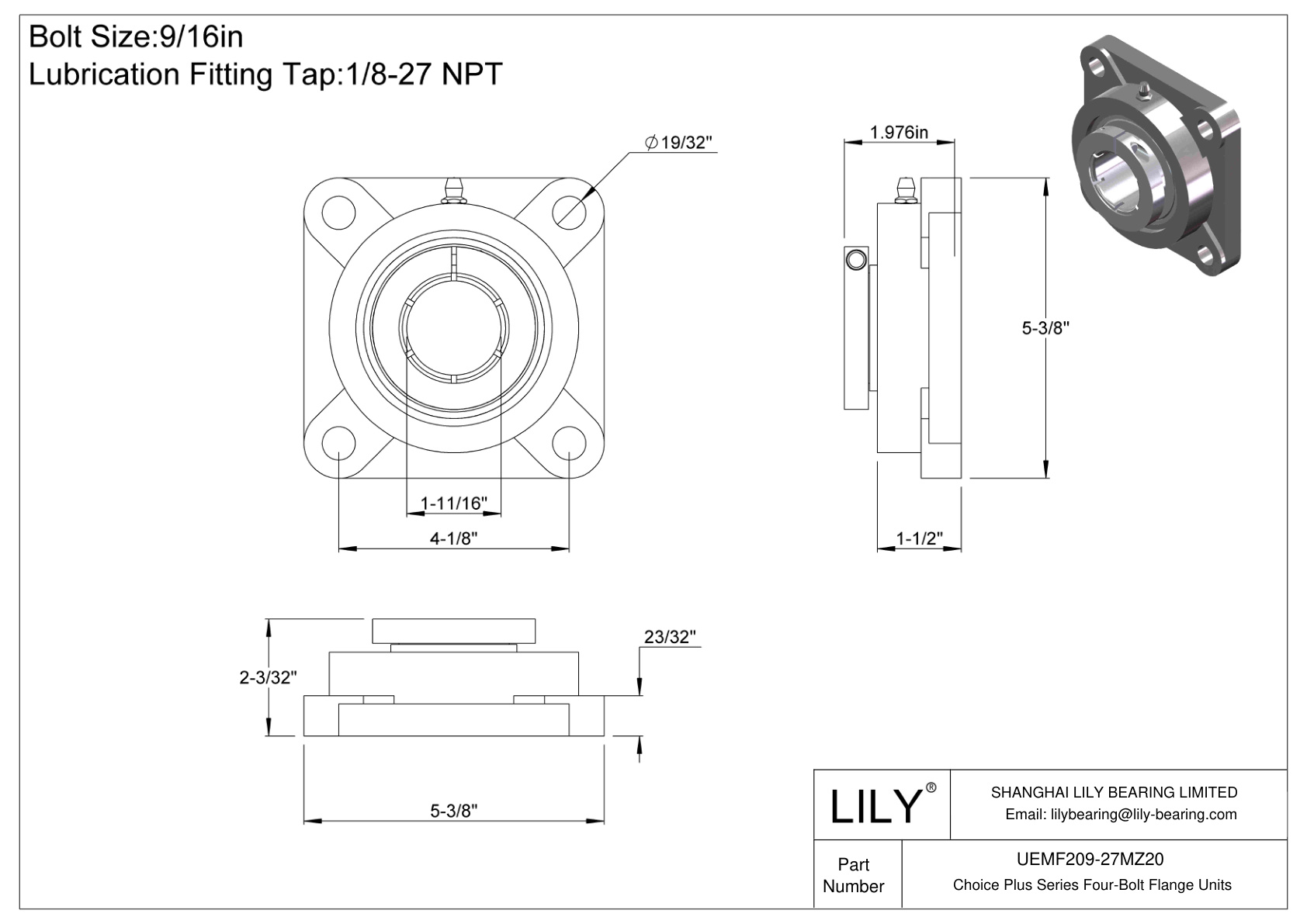 UEMF209-27MZ20 Unidades de brida de cuatro pernos de la serie Choice Plus cad drawing