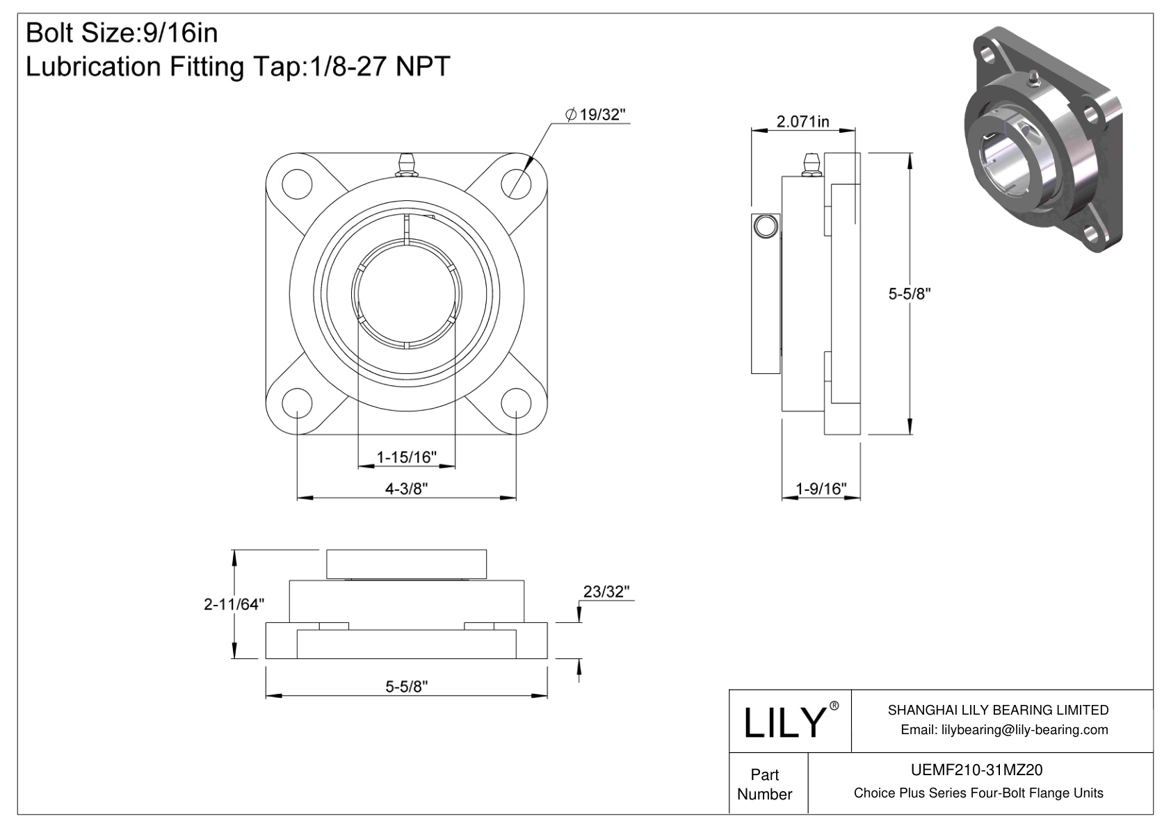 UEMF210-31MZ20 Unidades de brida de cuatro pernos de la serie Choice Plus cad drawing