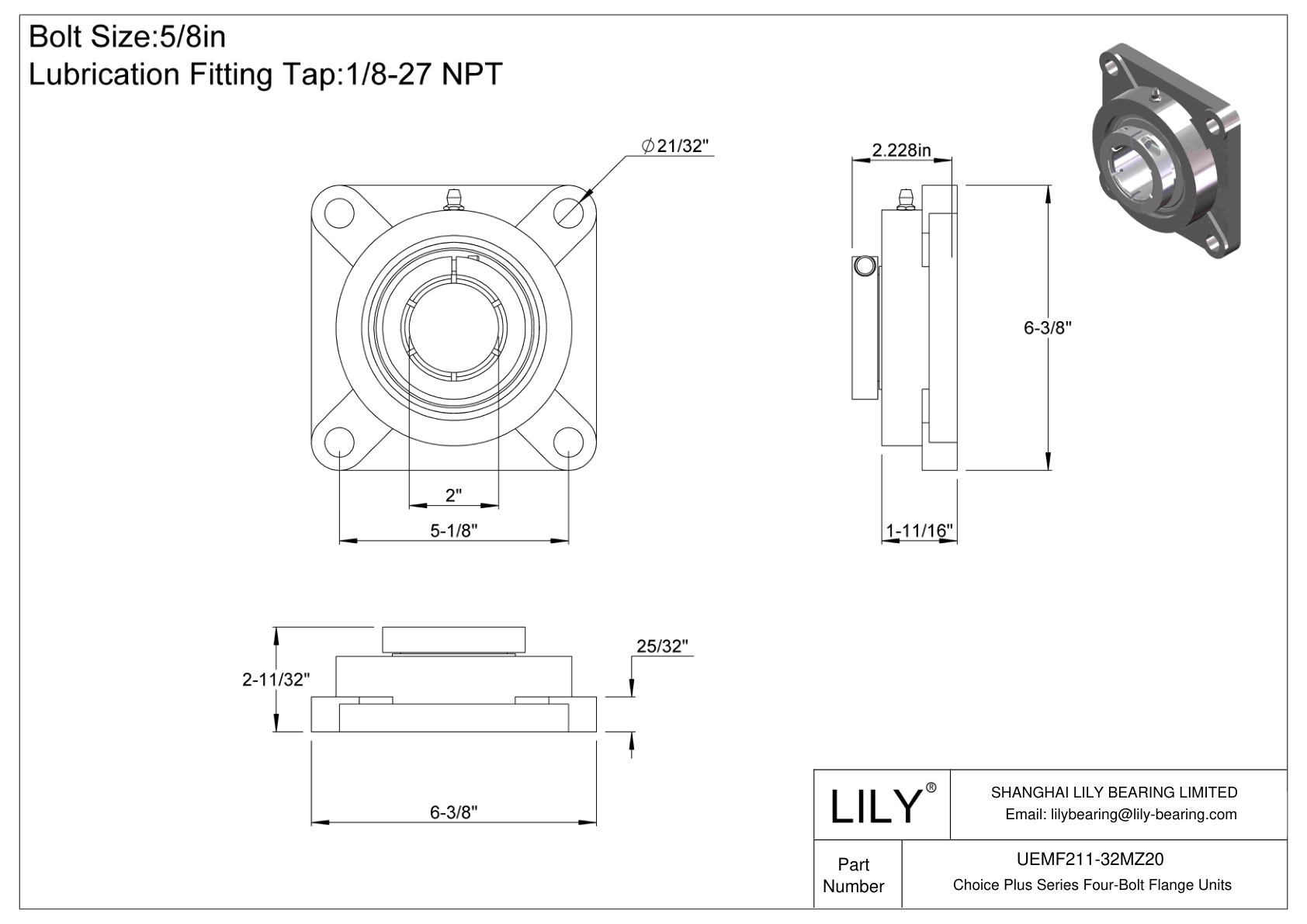 UEMF211-32MZ20 Unidades de brida de cuatro pernos de la serie Choice Plus cad drawing