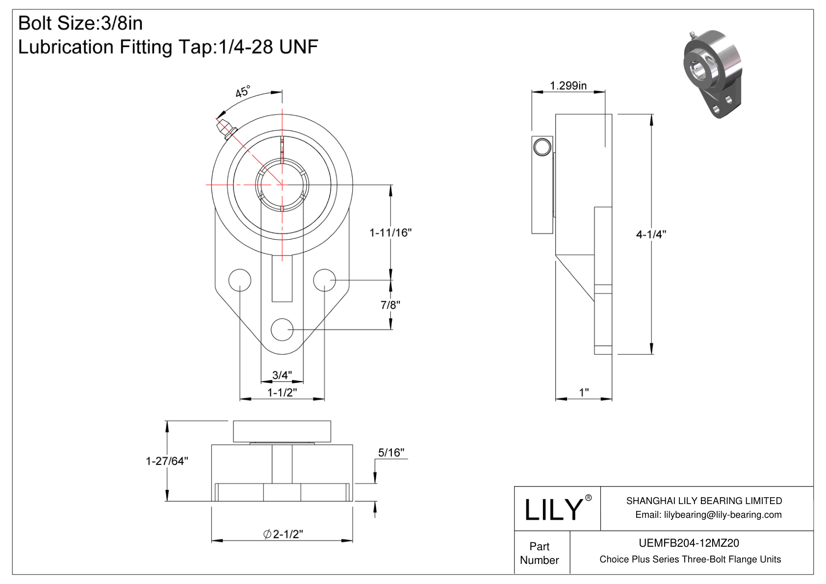 UEMFB204-12MZ20 Choice Plus 系列三螺栓法兰装置 cad drawing