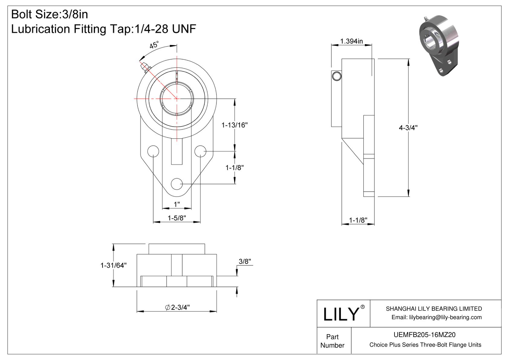 UEMFB205-16MZ20 Choice Plus 系列三螺栓法兰装置 cad drawing