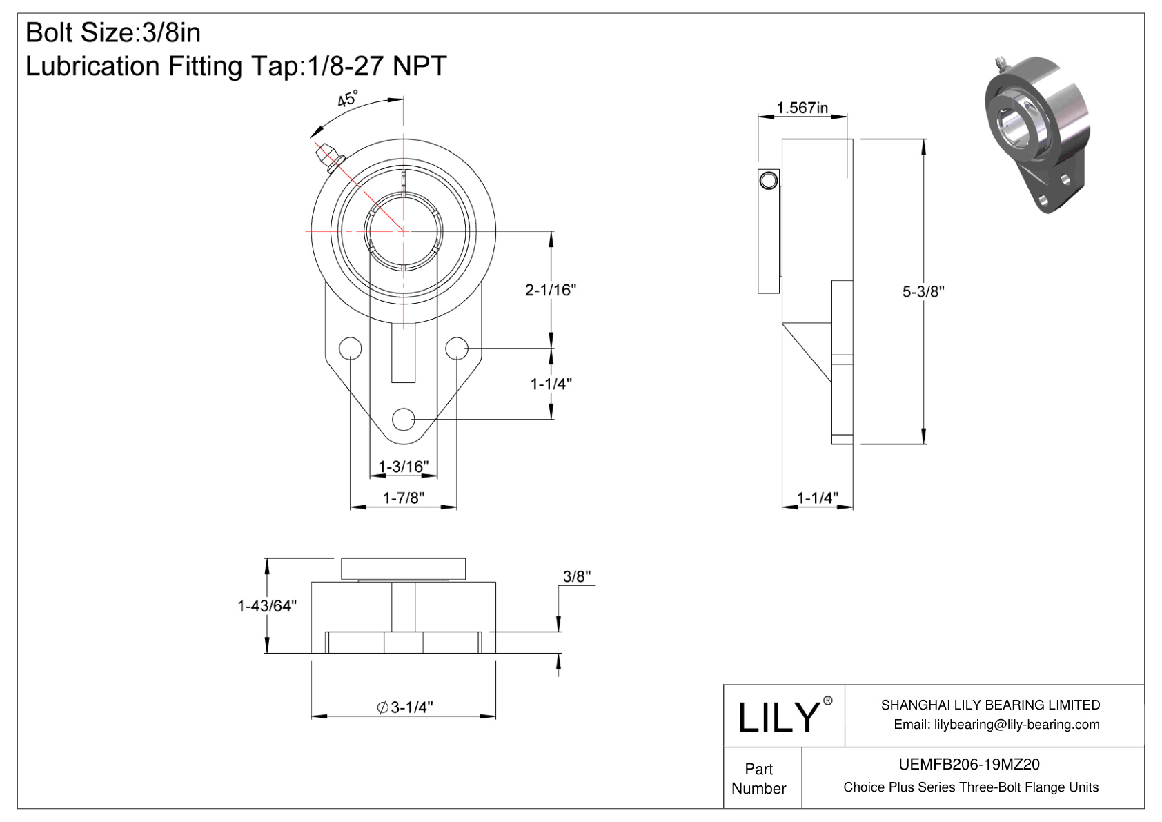 UEMFB206-19MZ20 Choice Plus 系列三螺栓法兰装置 cad drawing