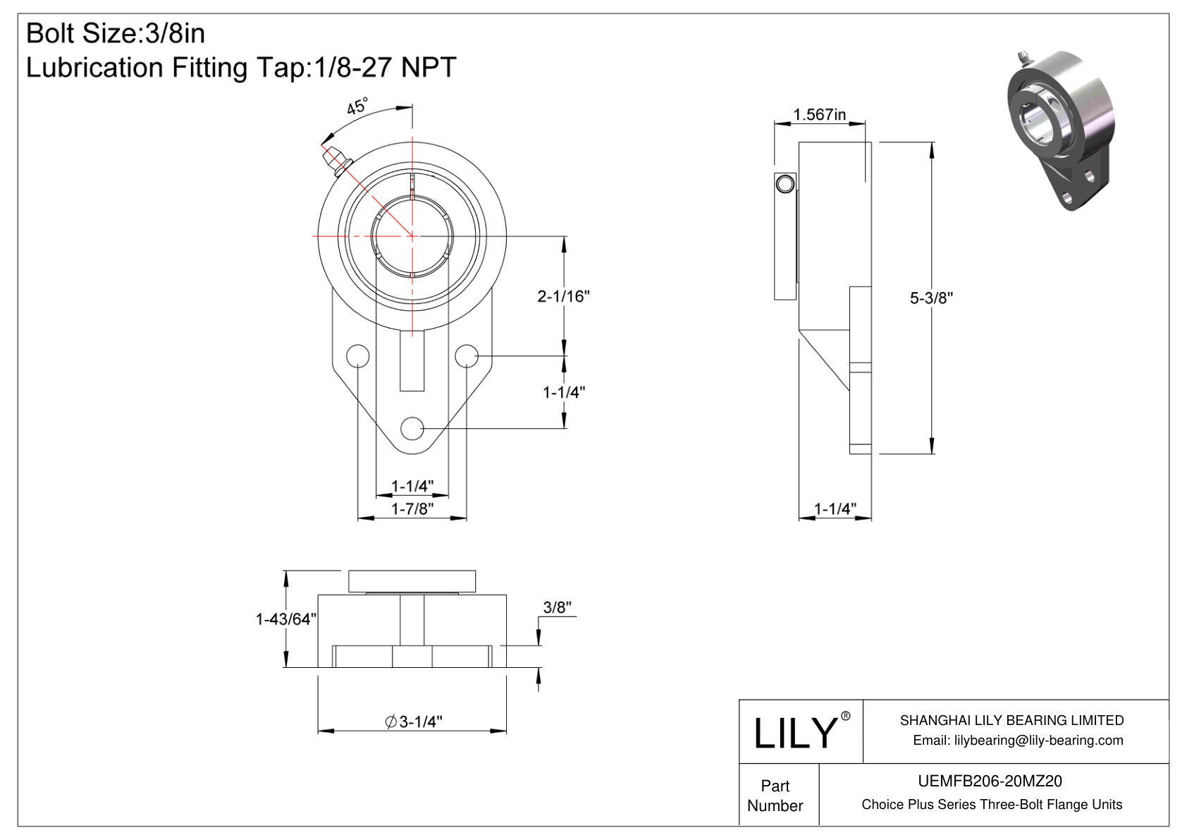 UEMFB206-20MZ20 Choice Plus 系列三螺栓法兰装置 cad drawing