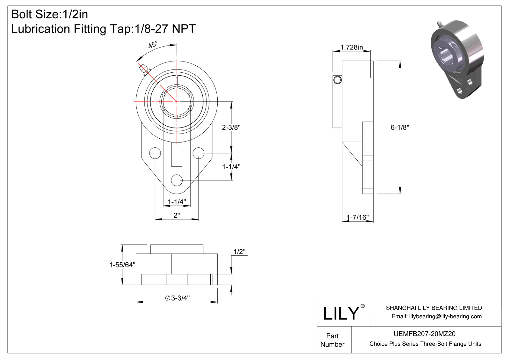 UEMFB207-20MZ20 Choice Plus 系列三螺栓法兰装置 cad drawing