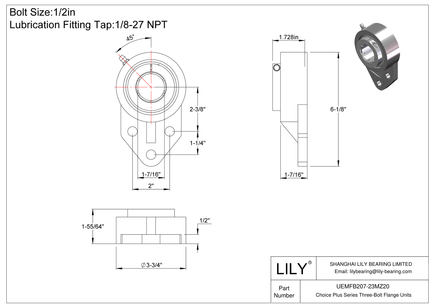 UEMFB207-23MZ20 Unidades de brida de tres pernos de la serie Choice Plus cad drawing