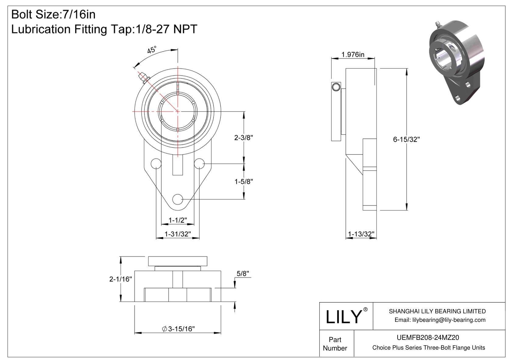 UEMFB208-24MZ20 Choice Plus 系列三螺栓法兰装置 cad drawing