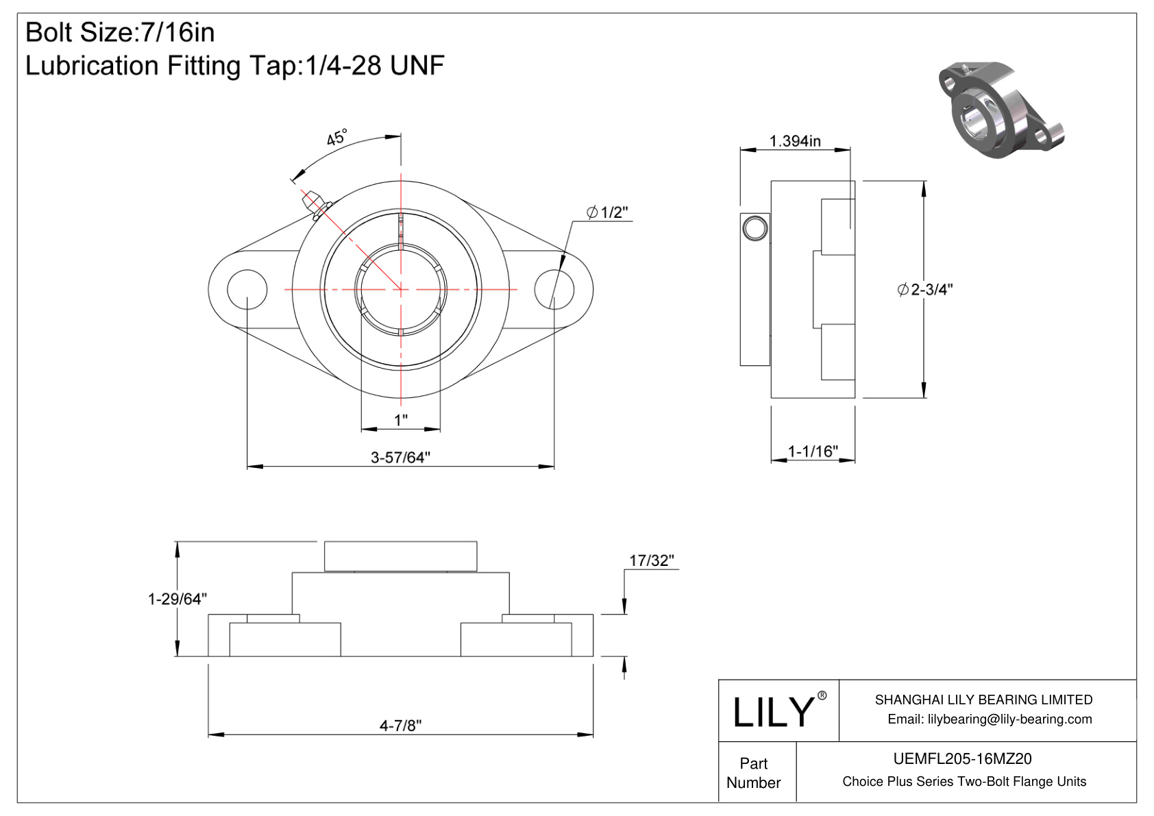 UEMFL205-16MZ20 Choice Plus 系列双螺栓法兰装置 cad drawing