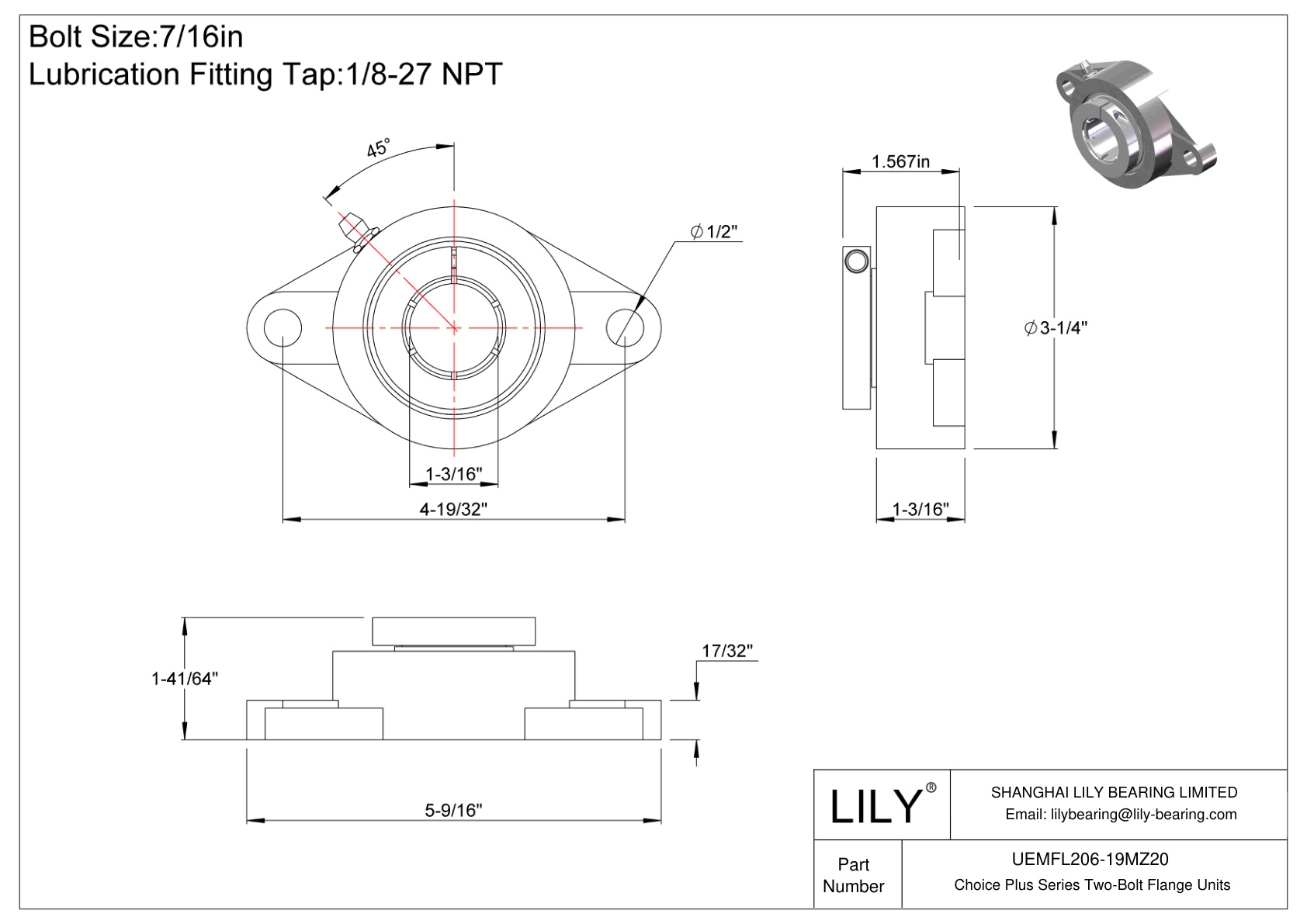 UEMFL206-19MZ20 Unidades de brida de dos pernos de la serie Choice Plus cad drawing