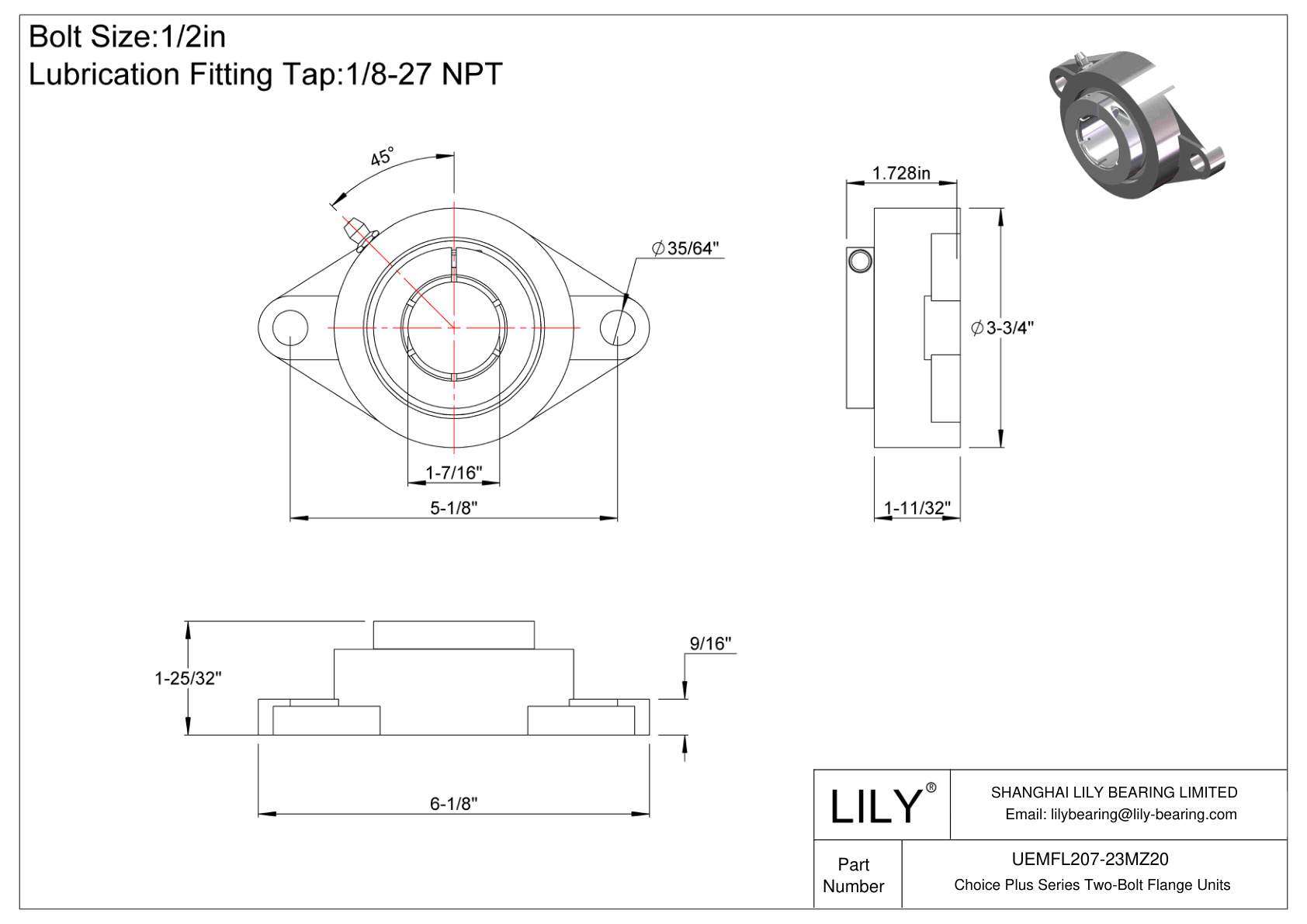 UEMFL207-23MZ20 Choice Plus 系列双螺栓法兰装置 cad drawing