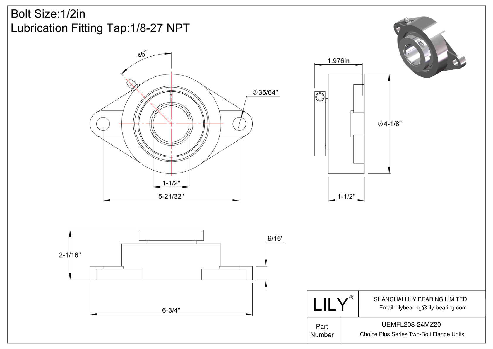 UEMFL208-24MZ20 Unidades de brida de dos pernos de la serie Choice Plus cad drawing