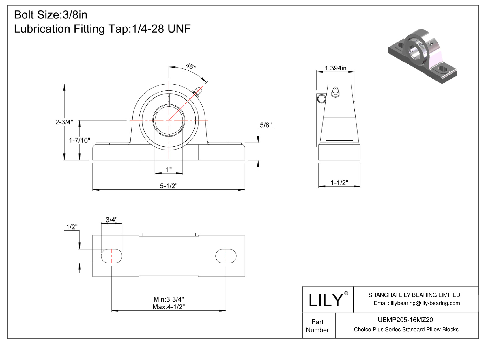 UEMP205-16MZ20 Bloques de almohada estándar de la serie Choice Plus cad drawing