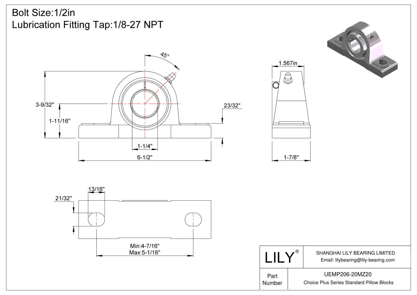 UEMP206-20MZ20 Bloques de almohada estándar de la serie Choice Plus cad drawing