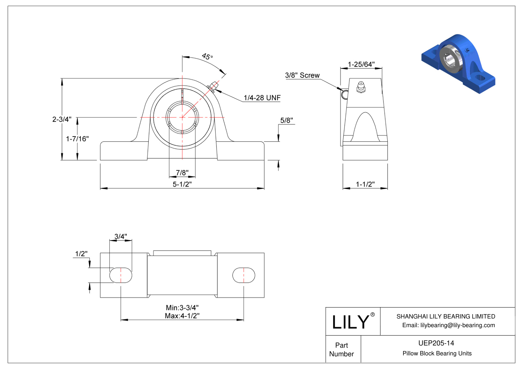 UEP205-14 Rodamiento de bolas Accu-Loc Bloqueo de collar concéntrico cad drawing