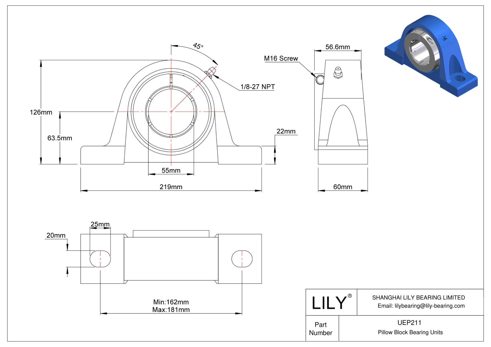 UEP211 Pillow Block Bearing Accu-Loc Concentric Collar Locking cad drawing