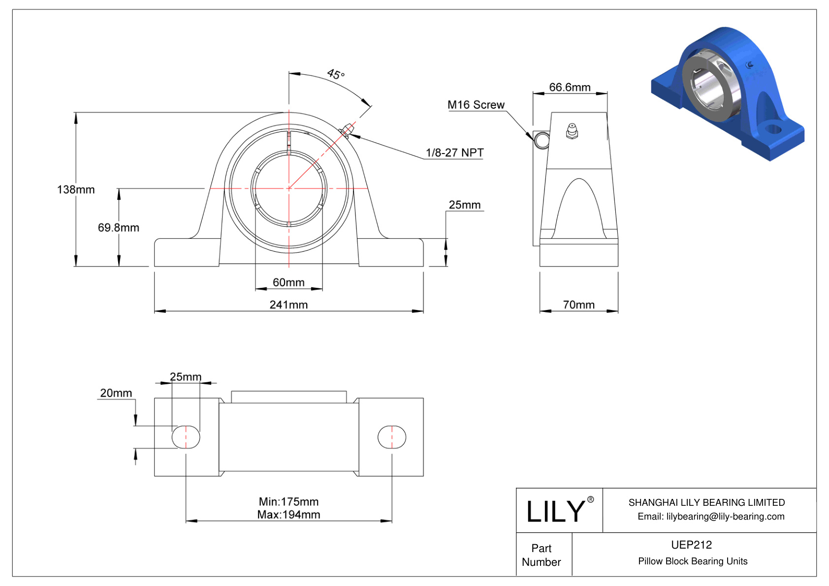 UEP212 Pillow Block Bearing Accu-Loc Concentric Collar Locking cad drawing