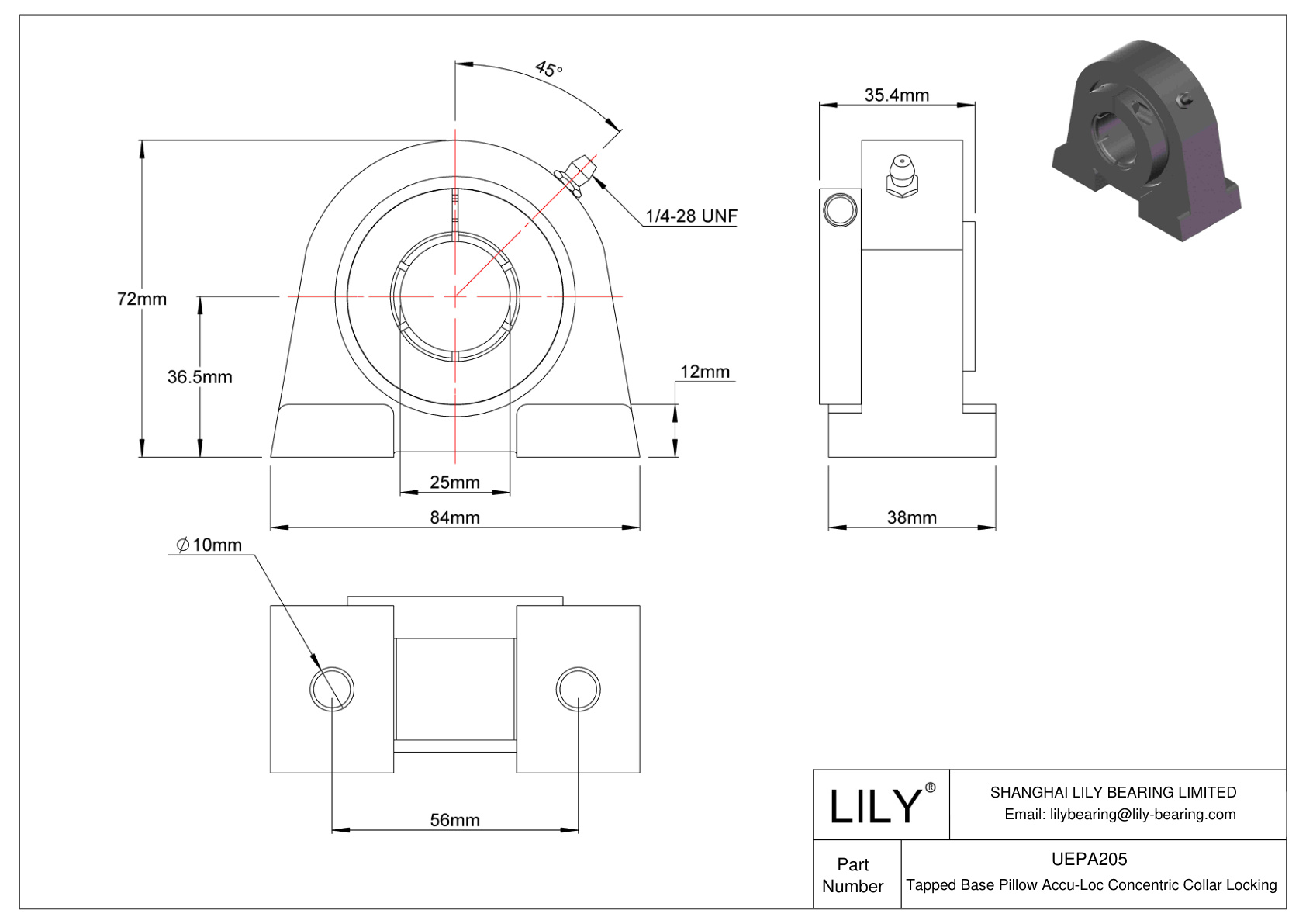 UEPA205 Base roscada Almohadilla Accu-Loc Bloqueo de collar concéntrico cad drawing