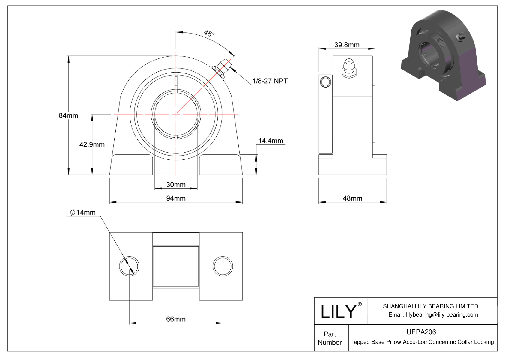 UEPA206 Base roscada Almohadilla Accu-Loc Bloqueo de collar concéntrico cad drawing