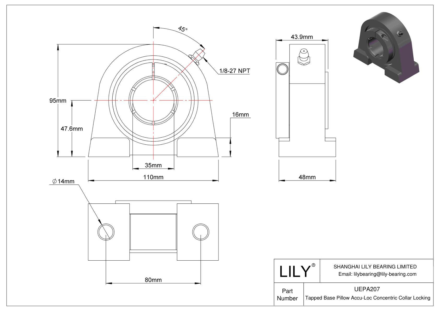 UEPA207 Base roscada Almohadilla Accu-Loc Bloqueo de collar concéntrico cad drawing