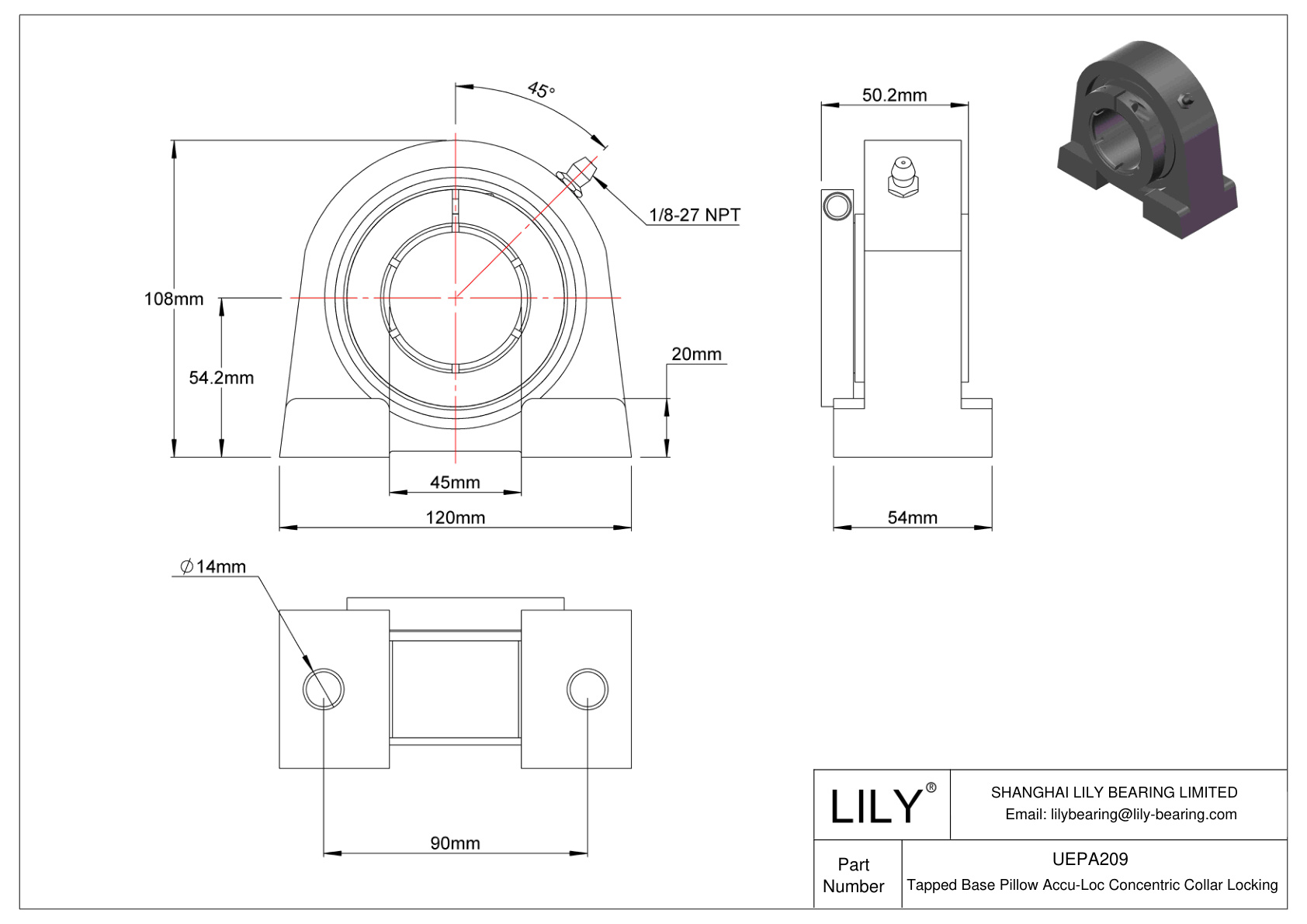 UEPA209 Tapped Base Pillow Accu-Loc Concentric Collar Locking cad drawing