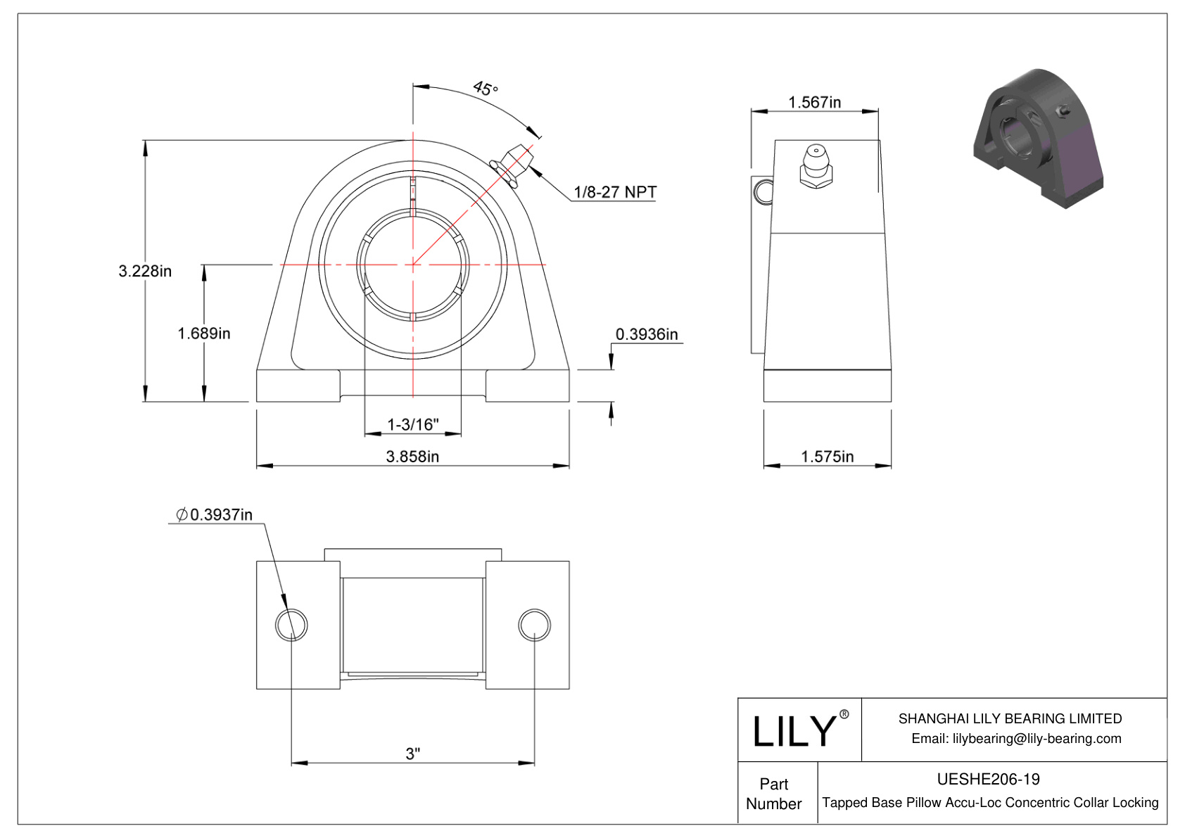 UESHE206-19 Tapped Base Pillow Accu-Loc Concentric Collar Locking cad drawing