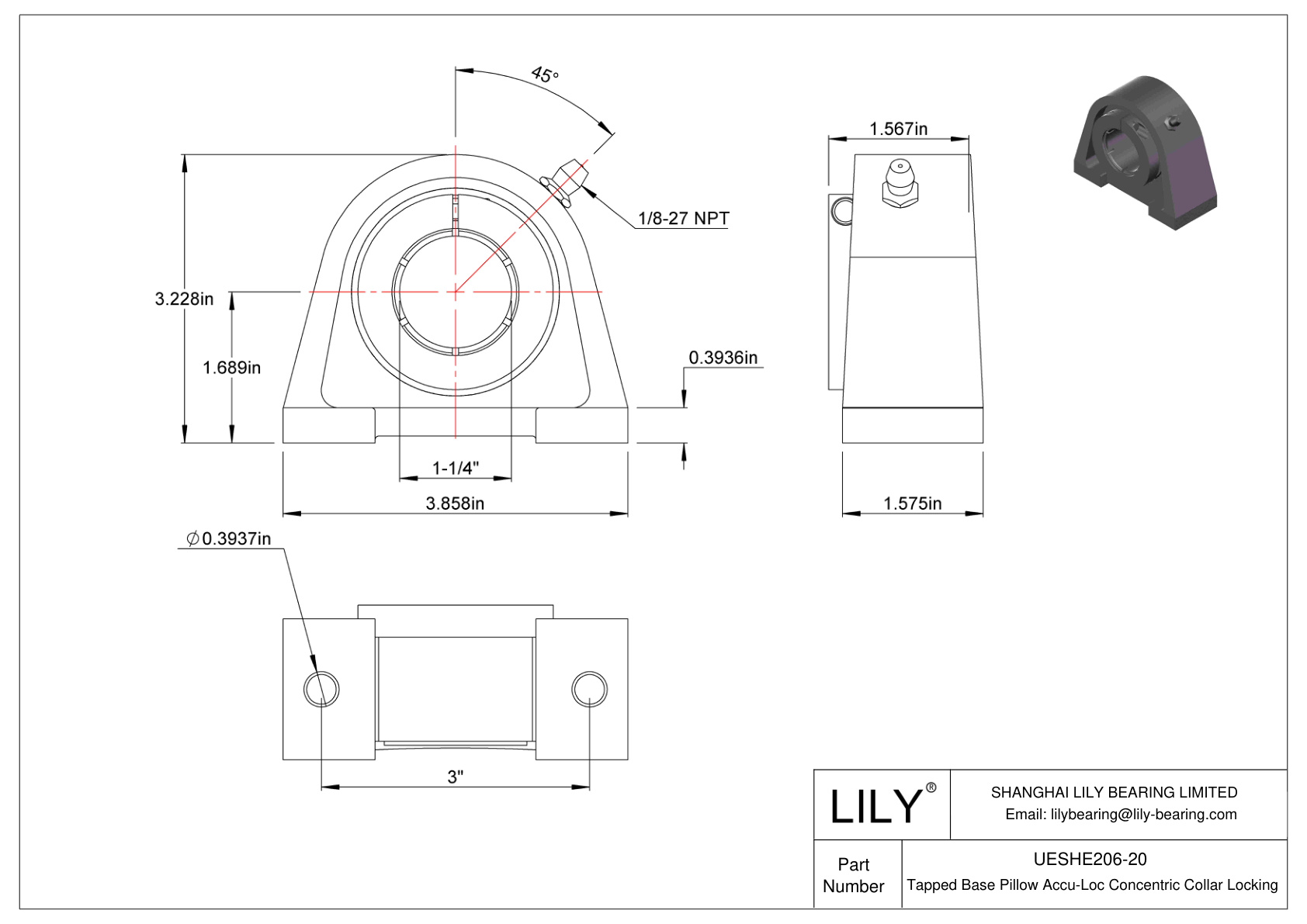 UESHE206-20 Tapped Base Pillow Accu-Loc Concentric Collar Locking cad drawing