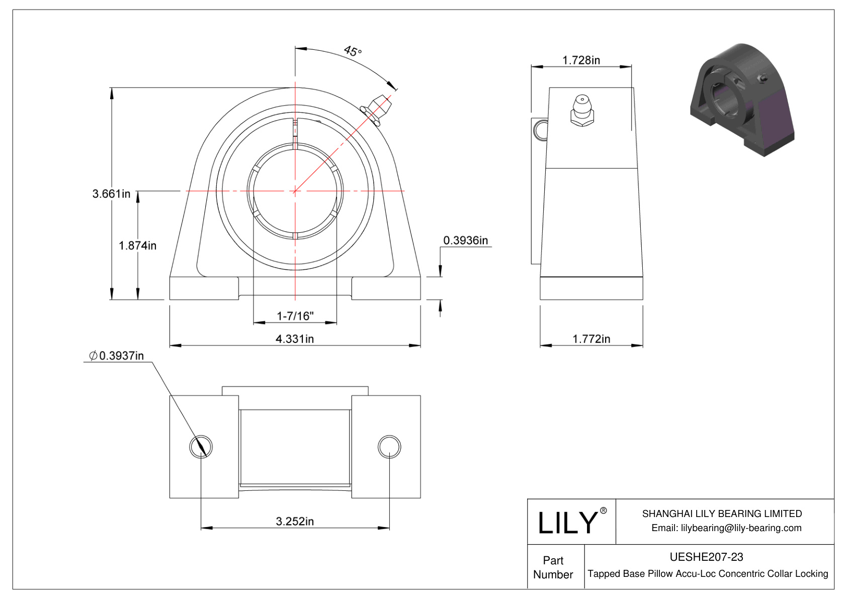 UESHE207-23 Base roscada Almohadilla Accu-Loc Bloqueo de collar concéntrico cad drawing